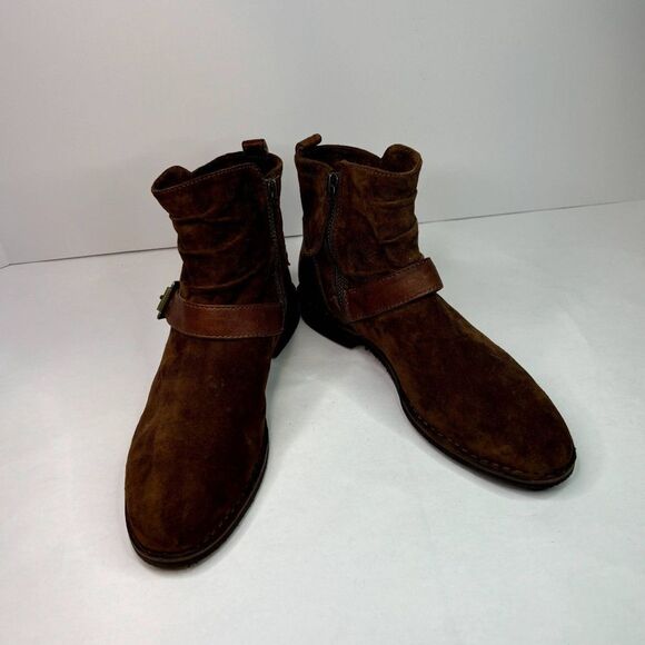 Trask Naomi Suede Brown Ankle Boots Low Cut Booties Buckle Leather Comfy NWOT - Picture 7 of 12